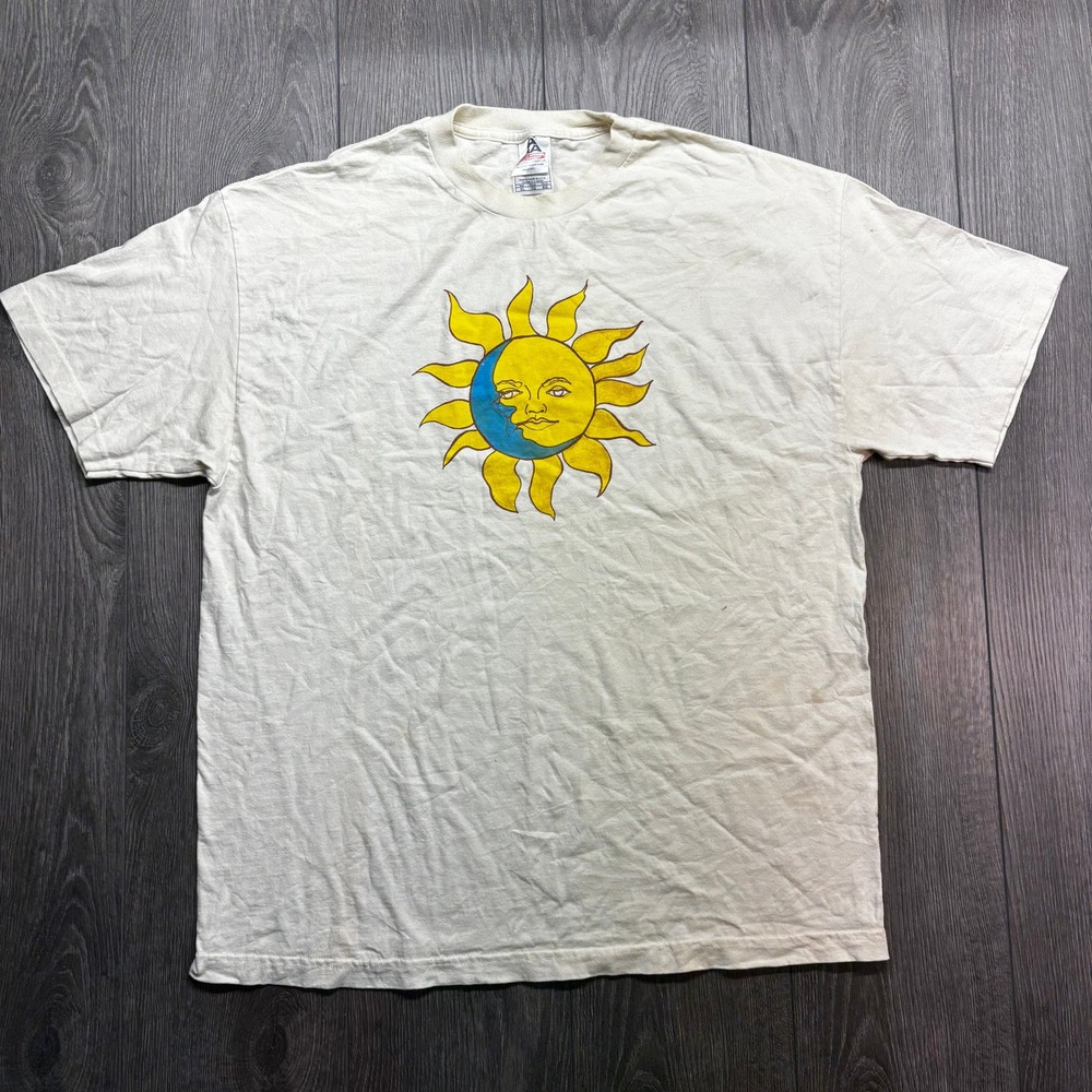 Vintage Sun Moon Celestial Graphic T-Shirt XL Cream Nature Boho Hippy